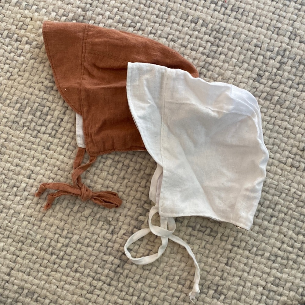 COPY - Rain People Linen Baby Bonnets x 2